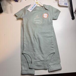 Carters Baby 2pc Set Oh Hoppy Day Bunny Bodysuit Pants Green 12M NWT